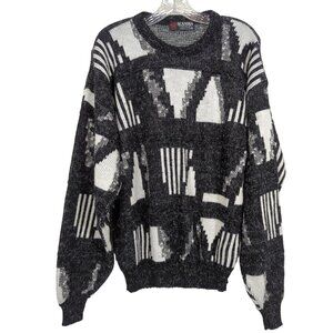 Vintage Scandia Sweater XL Black White Abstract Geometric Knit 80s 90s
